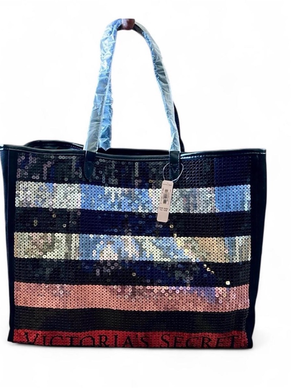 NWT Victoria’s Secret Sequin Stripe Oversized Tote Travel Beach Shopper Bag